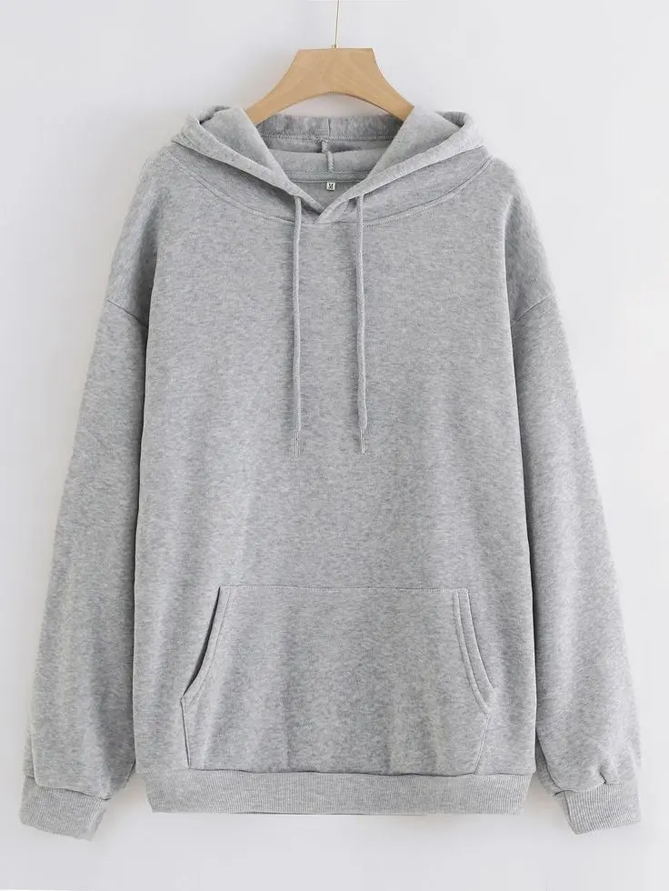 Solid Kangaroo Pocket Drop Shoulder Drawstring Thermal Hoodie.webp